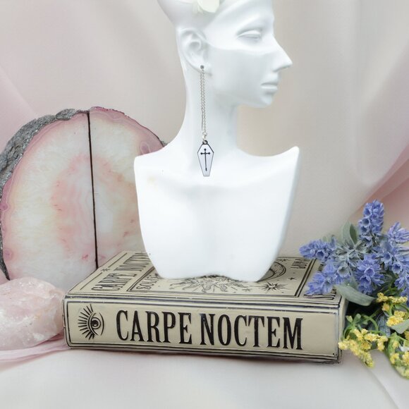 Handmade Feminine Gothic Coffin Threader Earrings - Picture 5 of 5